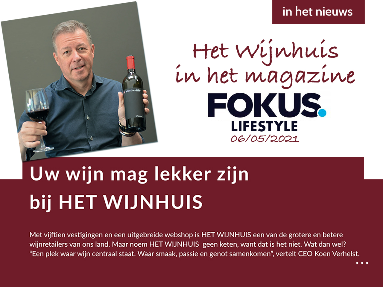 artikel Het Wijnhuis in Fokus Lifestyle magazine De Standaard