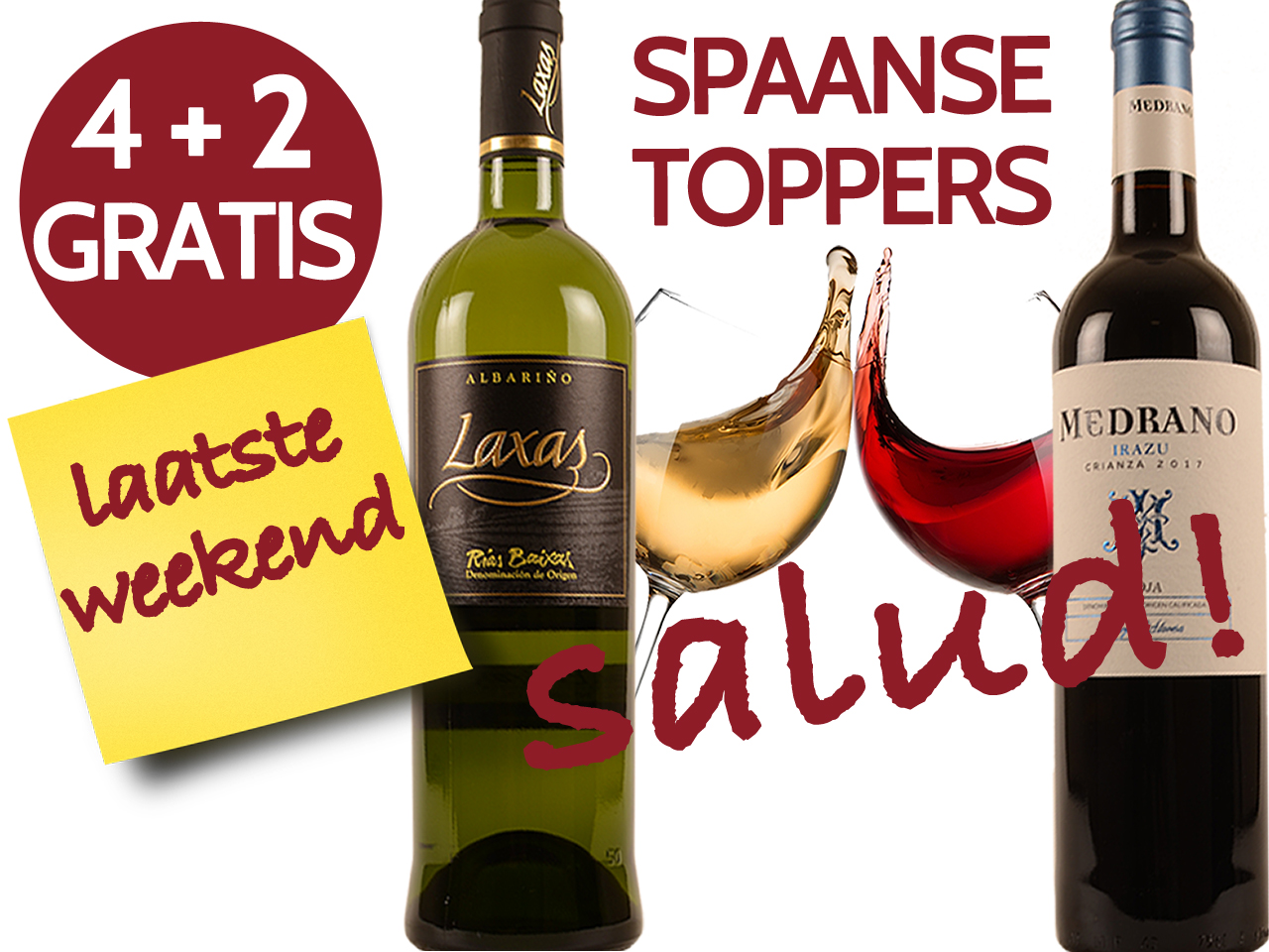 Promo 4+2 gratis Spaanse toppers beste As Laxas Albarino Rioja Crianza