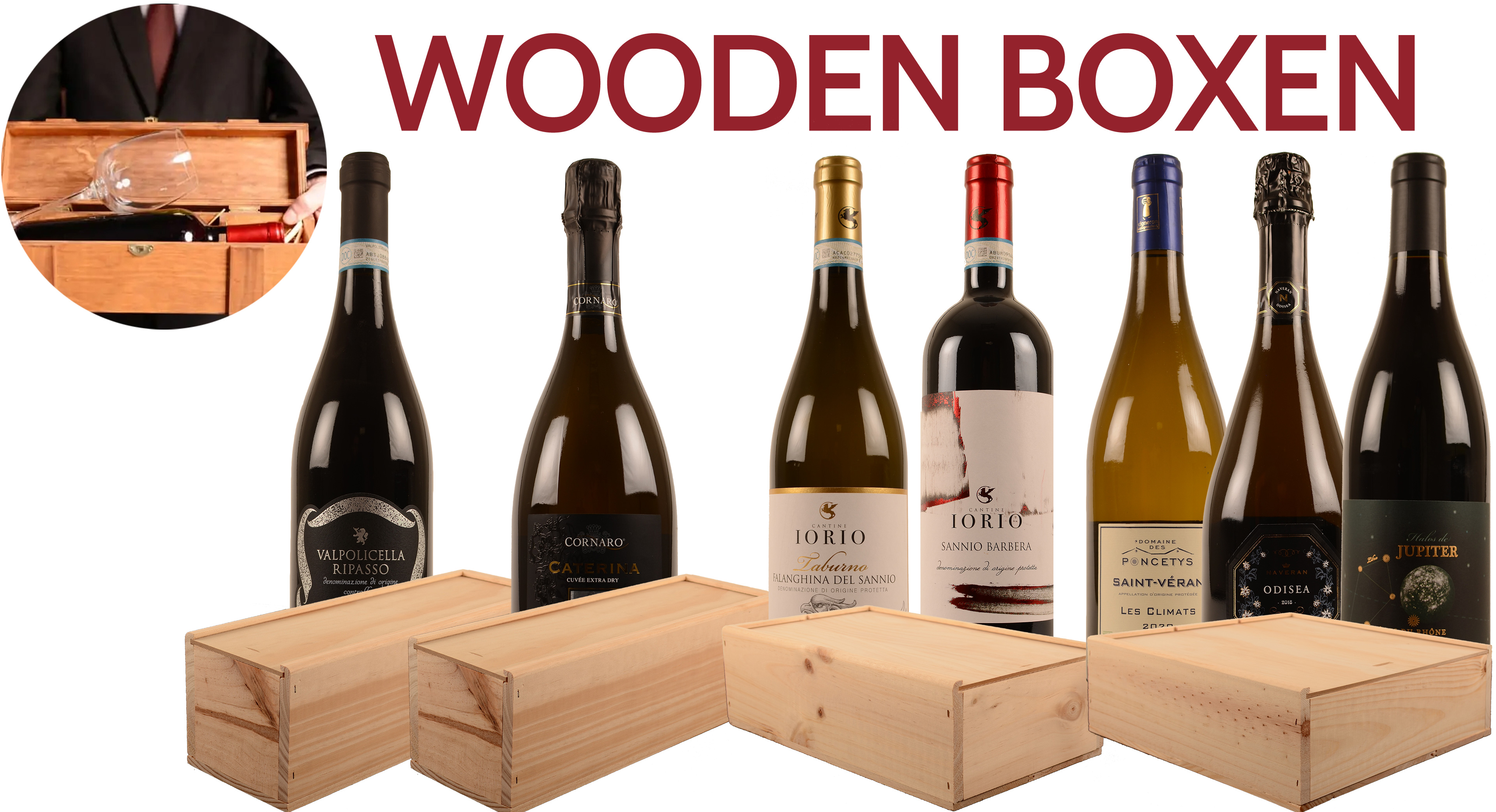 Wooden Box houten kistje met wijn