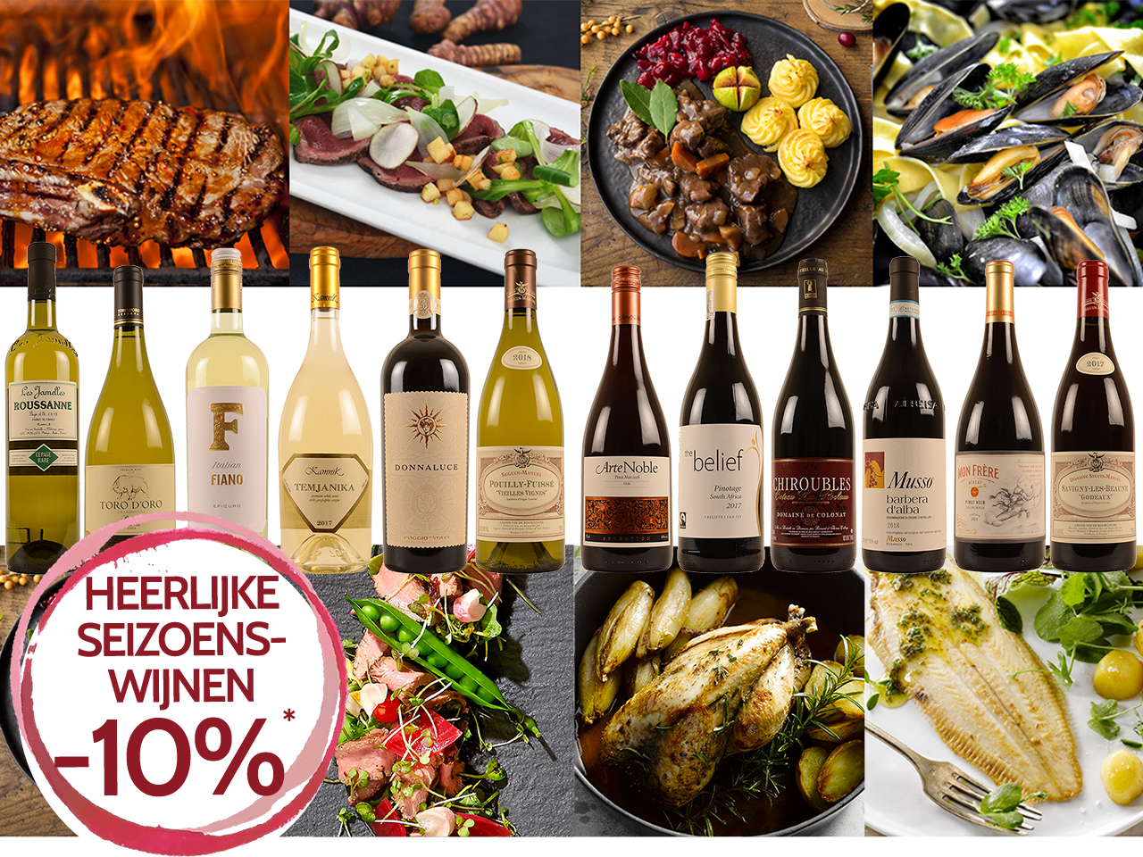 seizoenswijnen -10% bij wild hert everzwijn mosselen